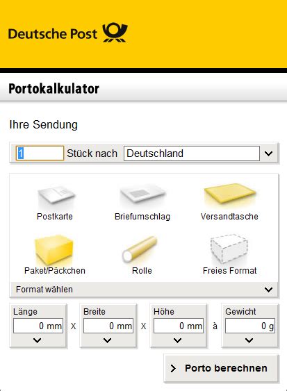 deutsche post portokalkulator.